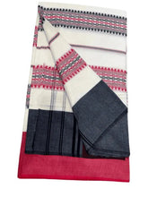 Festive Red Dhonekhali Khadi Saree with Black Stripes - Saree - Aakritee - S10606